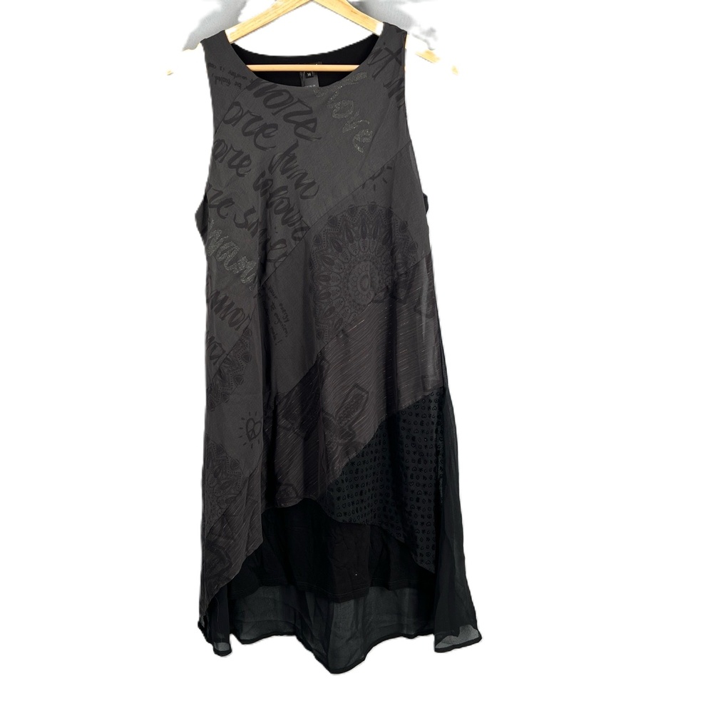 Desigual Dress Black A Line Glitter Sheer Sleeveless Lagenlook New EU 36‎ US 8